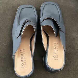 Journee Collection Blue Square-Toe Mules